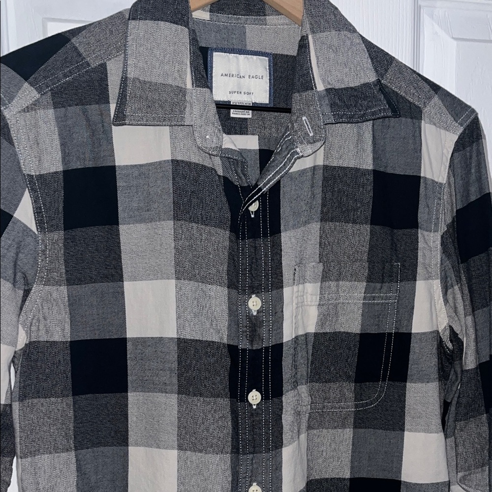 American Eagle Outfitters XS Men's Plaid Shirt - Black and White